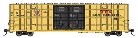60' High Cube Plate F Horizontal Post Boxcar - Ready to Run -- TTX TBOX #630086 (yellow, black, High Lettering).