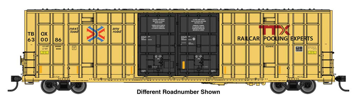 60' High Cube Plate F Horizontal Post Boxcar - Ready to Run -- TTX TBOX #630148 (yellow, black, High Lettering)