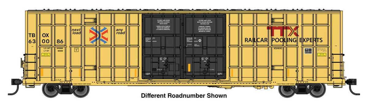 60' High Cube Plate F Horizontal Post Boxcar - Ready to Run -- TTX TBOX #630367 (yellow, black, High Lettering)