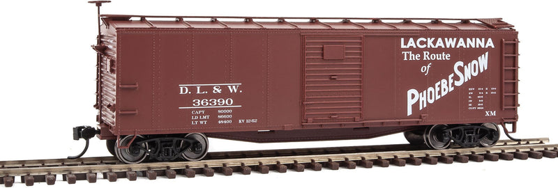 40' Rebuilt Steel Boxcar - Ready To Run -- Delaware, Lackawanna & Western #36390 (Boxcar Red, Phoebe Snow Slogan)-1