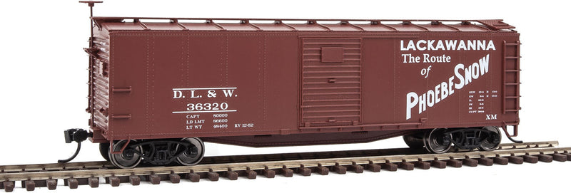 40' Rebuilt Steel Boxcar - Ready To Run -- Delaware, Lackawanna & Western #36320 (Boxcar Red, Phoebe Snow Slogan)-1