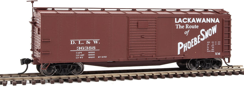 40' Rebuilt Steel Boxcar - Ready To Run -- Delaware, Lackawanna & Western #36388 (Boxcar Red, Phoebe Snow Slogan)-1