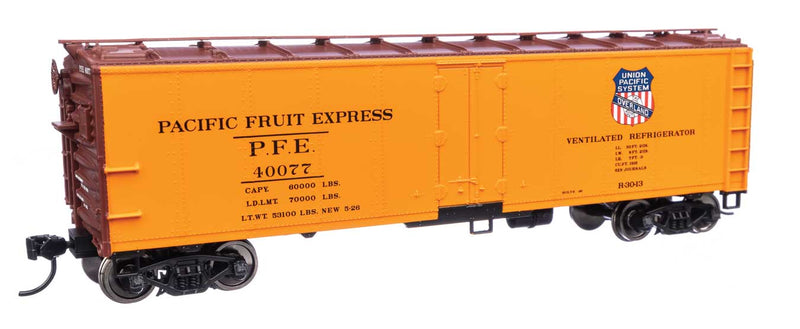 40' Steel Reefer with Dreadnaught Ends - Ready To Run -- Pacific Fruit Express(TM) #40077 (Overland Logo Side 1/SP Lines Logo Side 2)-1