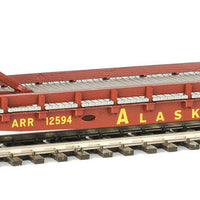 53' GSC Piggyback Service Flatcar - Ready to Run -- Alaska Railroad #12594 (Boxcar Red, yellow, Late Hitch)