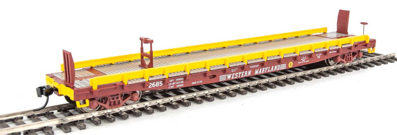 53' GSC Piggyback Service Flatcar - Ready to Run -- Western Maryland #2685 (Boxcar Red, white; Speed Lettering)-1