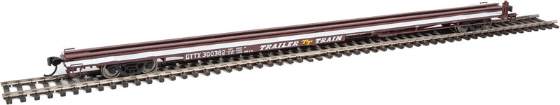 85' General American G85 Flatcar - Ready to Run -- Trailer-Train GTTX #300382 (Tuscan, white; Yellow TT Logo)-1