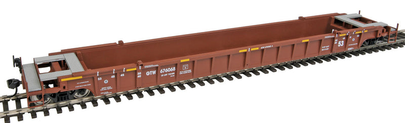 NSC 3-Unit 53' Drawbar-connected Well Car - Ready-to-Run -- Grand Trunk Western CN #676068 (Boxcar Red, CN Website Noodle Logo)-1