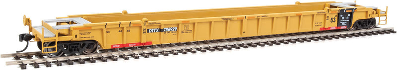 NSC 3-Unit 53' Drawbar-connected Well Car - Ready-to-Run -- TTX 786929 (125T, 2010s maroon logo, yellow conspicuity stripes)-1