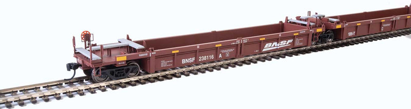 Thrall 5-Unit Rebuilt 40' Well Car - Ready to Run -- BNSF Railway #238116 A-E (Boxcar Red, white; Wedge Logo, Yellow Markings)