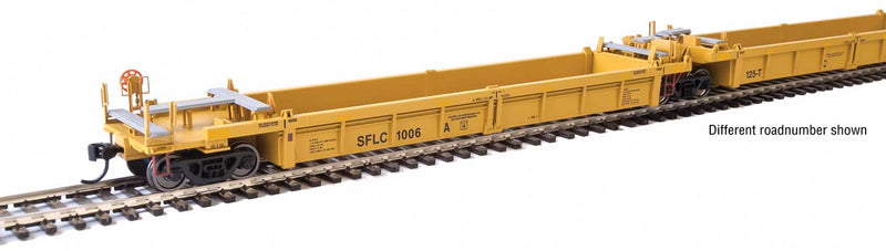 Thrall 5-Unit Rebuilt 40' Well Car - Ready to Run -- Santa Fe Leasing SFLC #1089 A-E (yellow, black, yellow conspicuity stripes)
