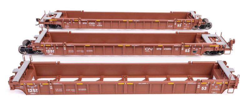NSC Articulated 3-Unit 53' Well Car - Ready to Run -- Canadian National GTW #676004 (brown, white)-1
