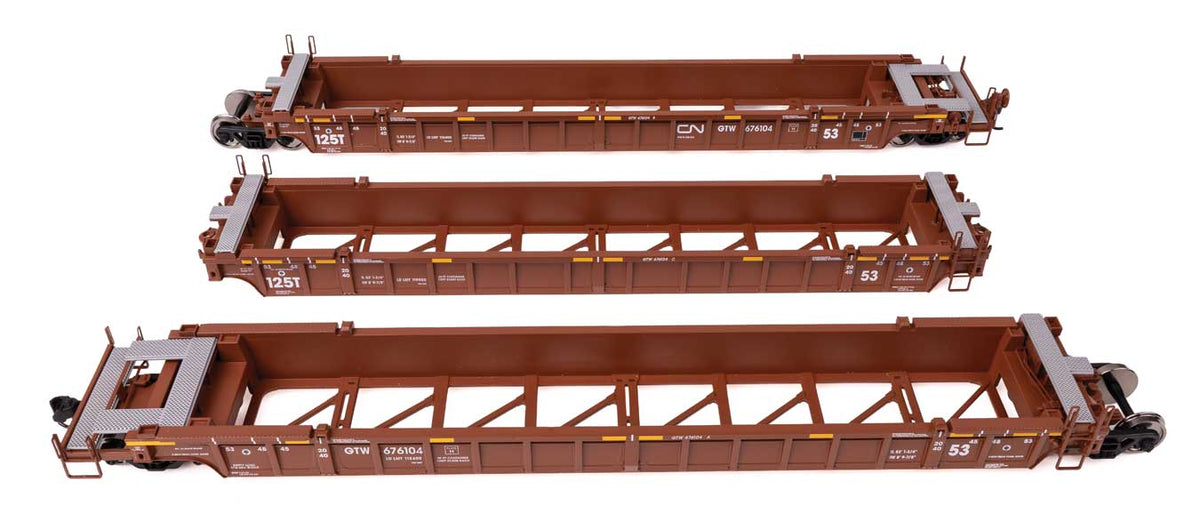 NSC Articulated 3-Unit 53' Well Car - Ready-to-Run -- Canadian National GTW #676104-1