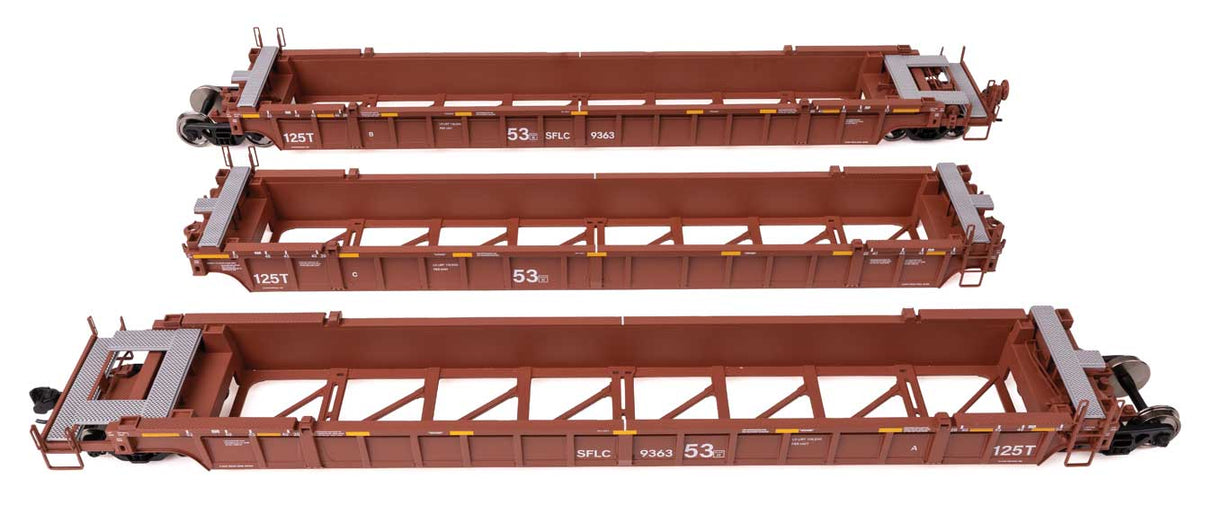NSC Articulated 3-Unit 53' Well Car - Ready-to-Run -- Santa Fe Leasing Co. SFLC #9363-1