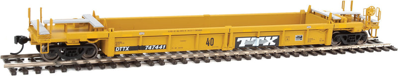 Thrall Rebuilt 40' Well Car - Ready to Run -- Trailer-Train DTTX #747441 (yellow, Large Black & White Logo)-1