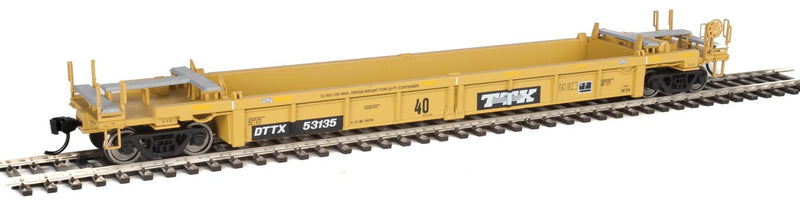 Thrall Rebuilt 40' Well Car - Ready to Run -- Trailer-Train DTTX #53135 (yellow, black; Black & White Logo)-1