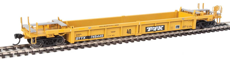 Thrall Rebuilt 40' Well Car - Ready to Run -- Trailer-Train DTTX #745445 (yellow, black; Black & White Logo, Yellow Stripe-1