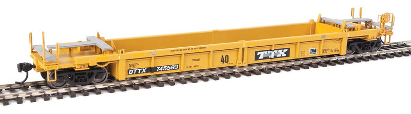 Thrall Rebuilt 40' Well Car - Ready to Run -- Trailer-Train DTTX #745593 (yellow, black; Black & White Logo, Yellow Stripe-1