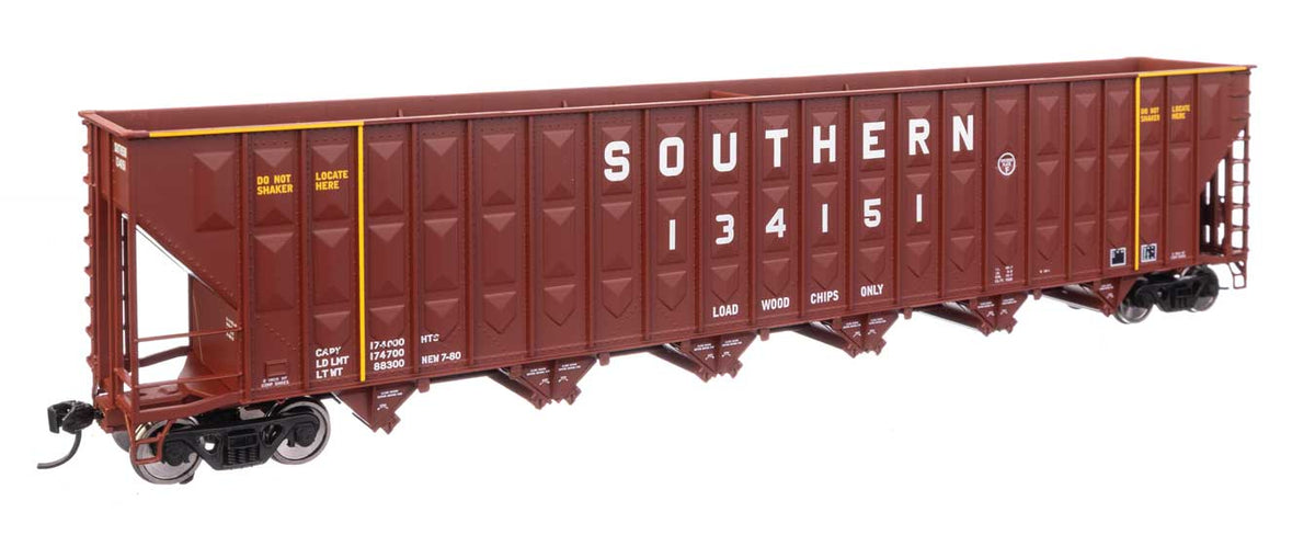 73' Greenville 7,000 Cubic Foot Wood Chip Hopper - Ready to Run -- Southern Railway #134151 (brown)-2