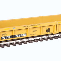 Thrall Rebuilt 40' Well Car - Ready to Run -- TTX DTTX #745848 (yellow, black, black & white logo, yellow conspicuity stri