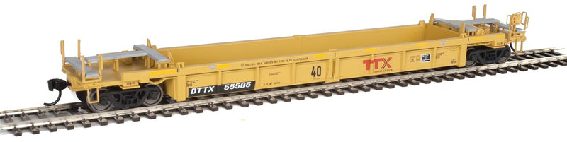 Thrall Rebuilt 40' Well Car - Ready to Run -- TTX DTTX #55585 (yellow, black, large red TTX Forward Thinking logo, yellow-1