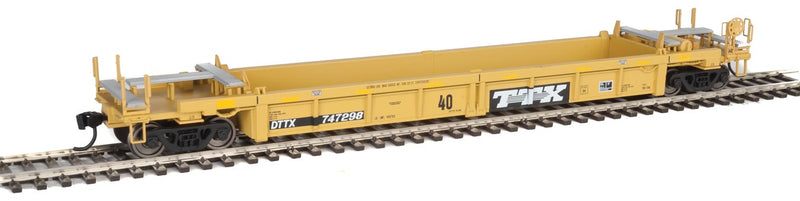Thrall Rebuilt 40' Well Car - Ready to Run -- TTX DTTX #747298 (yellow, black, black & white logo, yellow conspicuity stri-1