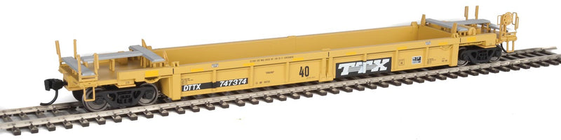 Thrall Rebuilt 40' Well Car - Ready to Run -- TTX DTTX #747374 (yellow, black, black & white logo, yellow conspicuity stri-1