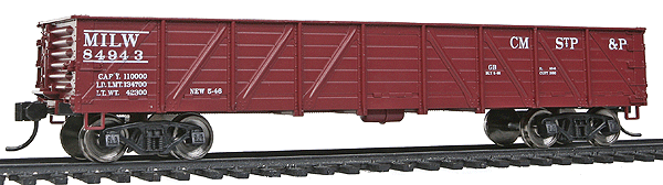 40' 50-Ton Drop-Bottom Gondola - Ready to Run -- Milwaukee Road #84943 (Boxcar Red)