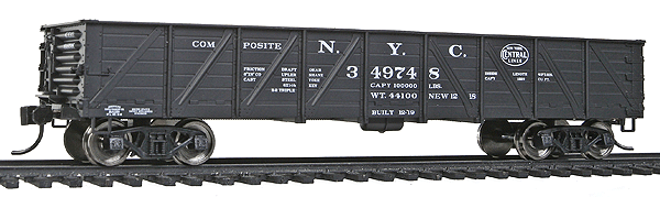 40' 50-Ton Drop-Bottom Gondola - Ready to Run -- New York Central #349748 (black, Lines Logo)-1