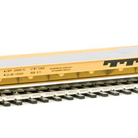 89' Channel Side Flatcar - Ready-To-Run -- Trailer-Train #150029 (yellow, black; 40' Trailer Service)