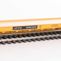 89' Channel Side Flatcar - Ready to Run -- Trailer-Train JTTX #930124 (yellow, black; General Service)