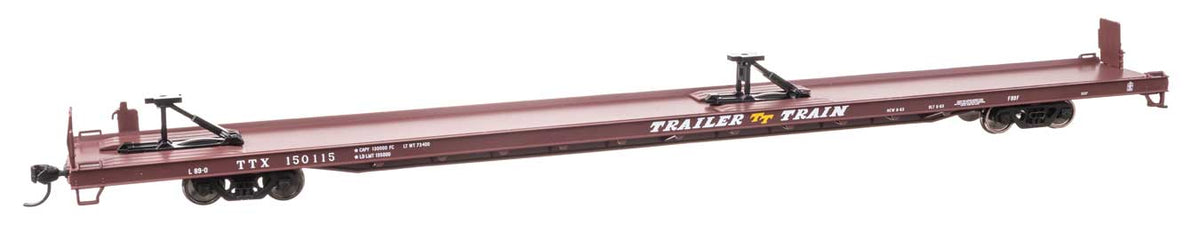 89' Channel Side Flatcar - Ready to Run -- Trailer-Train #150115 (1960s Brown, 40' Trailer Service)-2