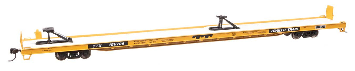 89' Channel Side Flatcar - Ready to Run -- Trailer-Train #150788 (yellow, black; 40' Trailer Service)-2