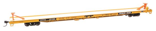 89' Channel Side Flatcar - Ready to Run -- Trailer-Train KTTX #151155 (yellow, black; Twin 45')-1