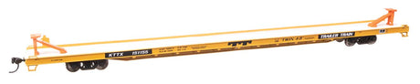 89' Channel Side Flatcar - Ready to Run -- Trailer-Train KTTX #151155 (yellow, black; Twin 45')-2