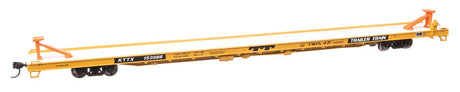 89' Channel Side Flatcar - Ready to Run -- Trailer-Train KTTX #153988 (yellow, black; Twin 45')-1