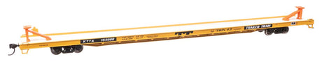 89' Channel Side Flatcar - Ready to Run -- Trailer-Train KTTX #153988 (yellow, black; Twin 45')-2