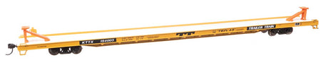 89' Channel Side Flatcar - Ready to Run -- Trailer-Train KTTX #154003 (yellow, black; Twin 45')-2