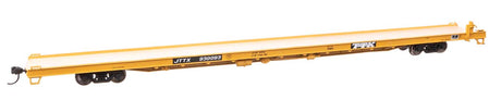 89' Channel Side Flatcar - Ready to Run -- Trailer-Train JTTX #930093 (yellow, black; General Service)-1
