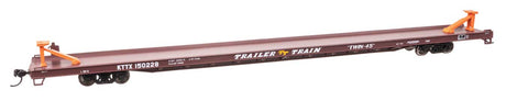 89' Channel Side Flatcar - Ready to Run -- Trailer-Train KTTX #150228 (1960s brown, Twin 45')-2