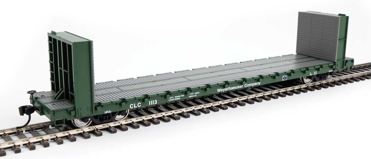 60' Pullman-Standard Bulkhead Flatcar (48' IL) - Ready to Run -- Weyerhaeuser #1113-1