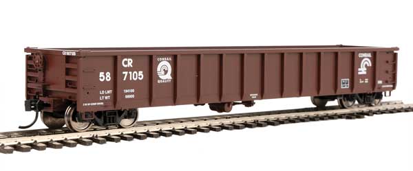 53' Railgon Gondola - Ready To Run -- Conrail #587105 (Boxcar Red, white, Quality Logo)-1