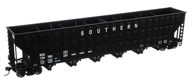 73'3" Greenville 7,000 Cubic Foot Wood Chip Hopper - Ready to Run -- Southern Railway #134720 (black, white; small name & number)-1