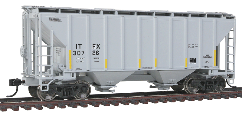 37' 2980 Cubic-Foot 2-Bay Covered Hopper - Ready to Run -- ITFX #30726 (gray, black, conspicuity stripes)