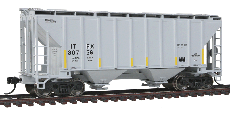 37' 2980 Cubic-Foot 2-Bay Covered Hopper - Ready to Run -- ITFX #30736 (gray, black, conspicuity stripes)