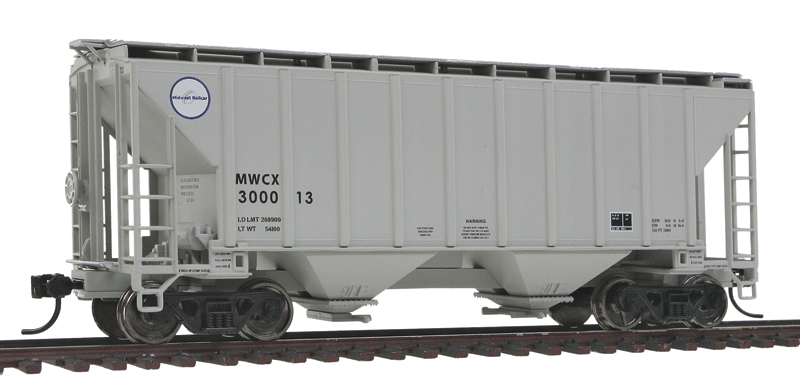 37' 2980 Cubic-Foot 2-Bay Covered Hopper - Ready to Run -- MWCX #300013 (gray, black)