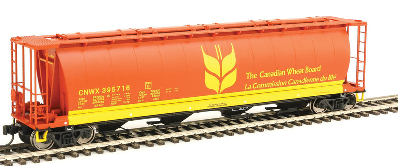 59' Cylindrical Hopper - Ready to Run -- Canadian Wheat Board CNWX #395716 (brown, yellow; Single-Wheat Sheaf)-1