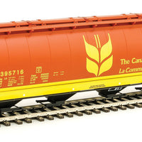 59' Cylindrical Hopper - Ready to Run -- Canadian Wheat Board CNWX #395716 (brown, yellow; Single-Wheat Sheaf)