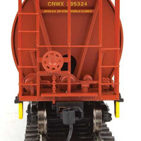 59' Cylindrical Hopper, Trough Hatches - Ready to Run -- Canadian Wheat Board CNWX #395324 (brown, yellow; Single Wheat Sheaf)