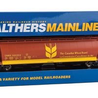 59' Cylindrical Hopper, Trough Hatches - Ready to Run -- Canadian Wheat Board CNWX #395324 (brown, yellow; Single Wheat Sheaf)