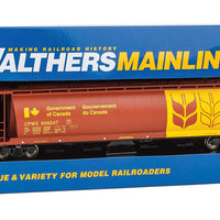 59' Cylindrical Hopper, Trough Hatches - Ready to Run -- Canadian Wheat Board CPWX #606247 (brown, yellow; Double Wheat Sheaf)